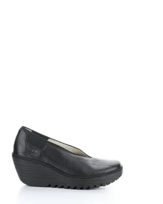 Fly London Yoza Black Leather Wedge Shoe