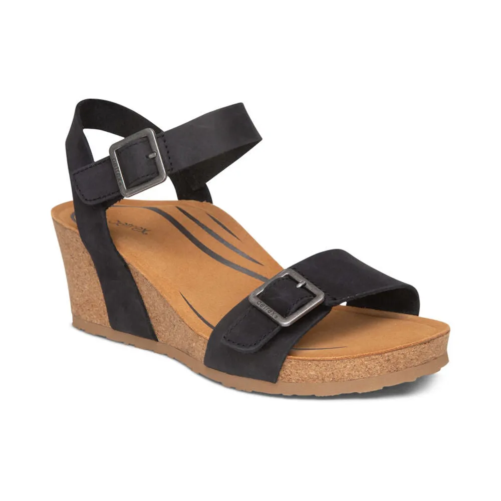 Aetrex Lexa Cork Wedge Black Sandal