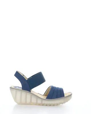 Fly London Yiko Blue Leather Wedge Sandal