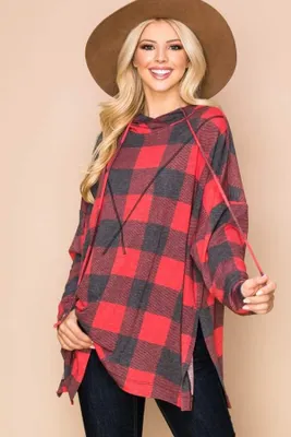 Blouse A 3119 ivory or red plaid PLUS