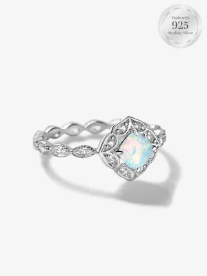 Round Opal Bloom Halo Ring