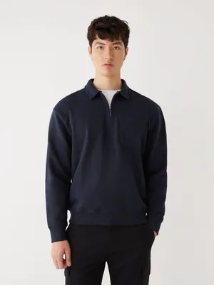 The Half-Zipped French Fleece Pullover Night Sky Blue
