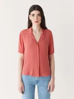 The Fluid Camp Collar Blouse Hibiscus Red