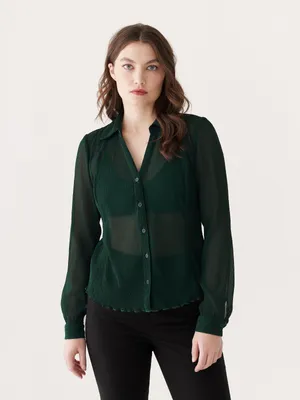 The Textured Sheer Blouse Forest Green