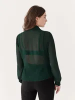 The Textured Sheer Blouse Forest Green