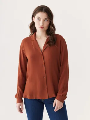 The Long Sleeve Camp Collar Blouse Smoked Paprika