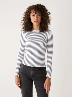 The Striped Long Sleeve Ribbed Top Black and White