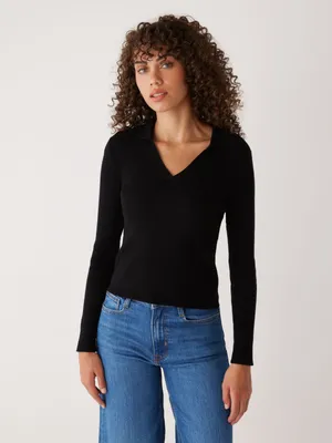 The Merino Johnny Collar Sweater Black