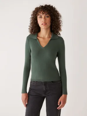 The Merino Johnny Collar Sweater Evergreen