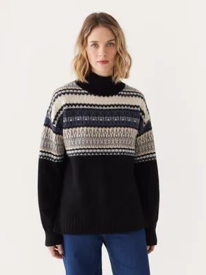 The Lambswool Fair Isle Mockneck Black