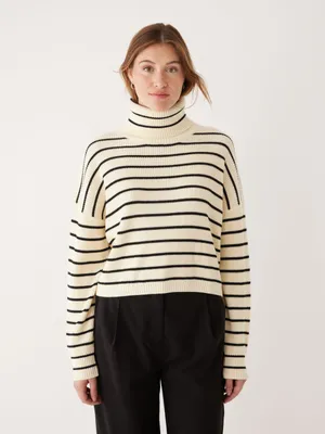 The Merino Striped Turtleneck Sweater White