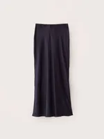 The Satin Midi Skirt Dark Blue