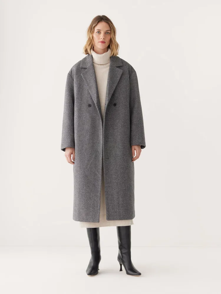 The Herringbone Recycled Wool Coat Black