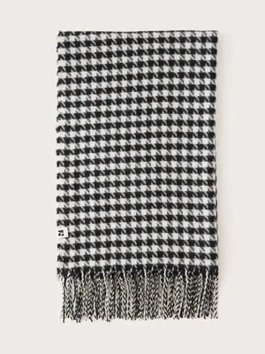 The Wool Blend Long Checkered Scarf in Black