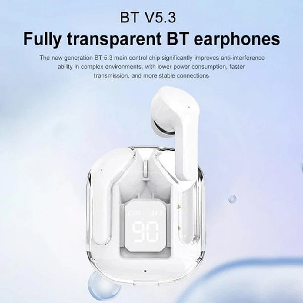 TWS - Wireless Earbuds With Digital Display and Transparent Case