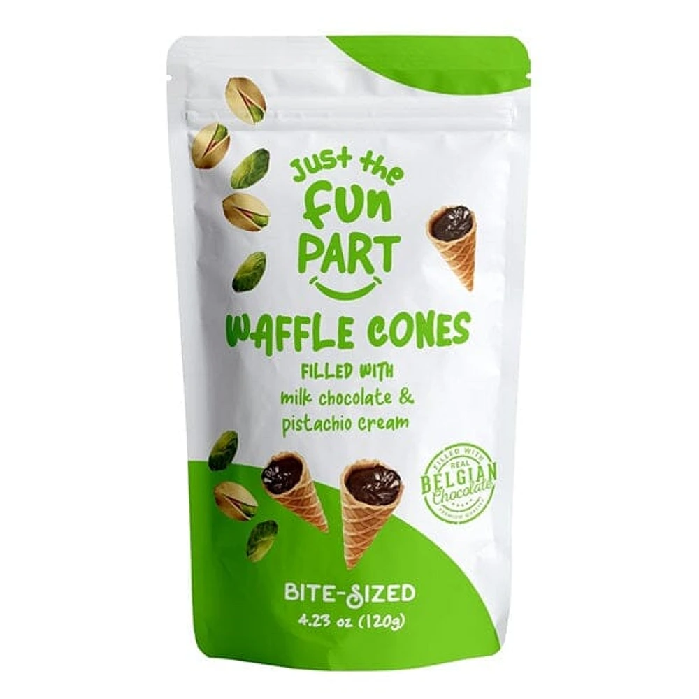 Mini Waffle Cones Filled with Pistachio Cream and Milk Chocolate