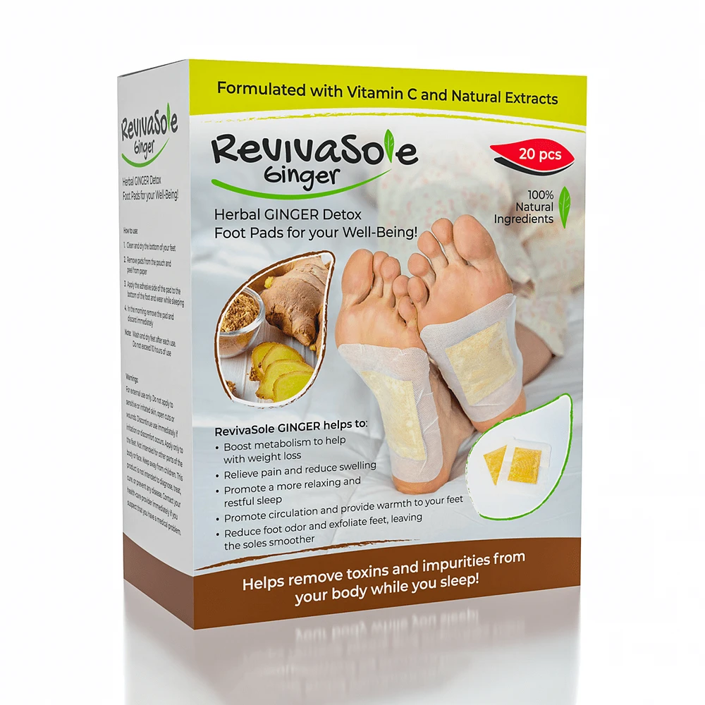 RevivaSole Ginger Detox Foot Pads (20pc) Natural Detox Feet Patches