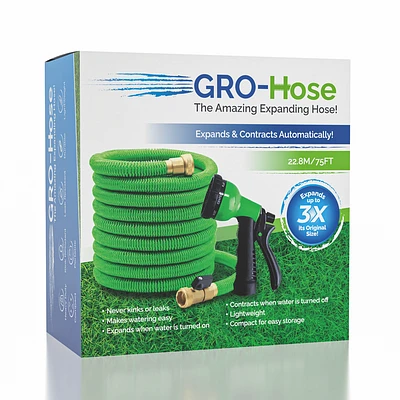 GRO-Hose GREEN 75ft Expandable Hose With Sprayer Nozzle & Brass Valve