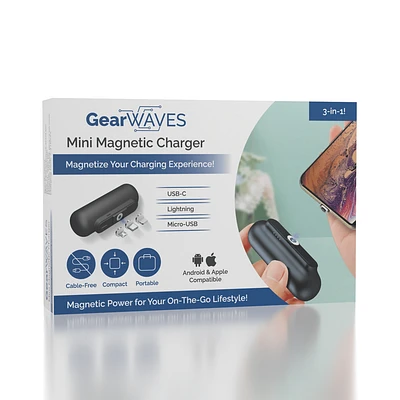 GearWaves: Mini Magnetic 3-in-1 Portable Device Charger Power Bank