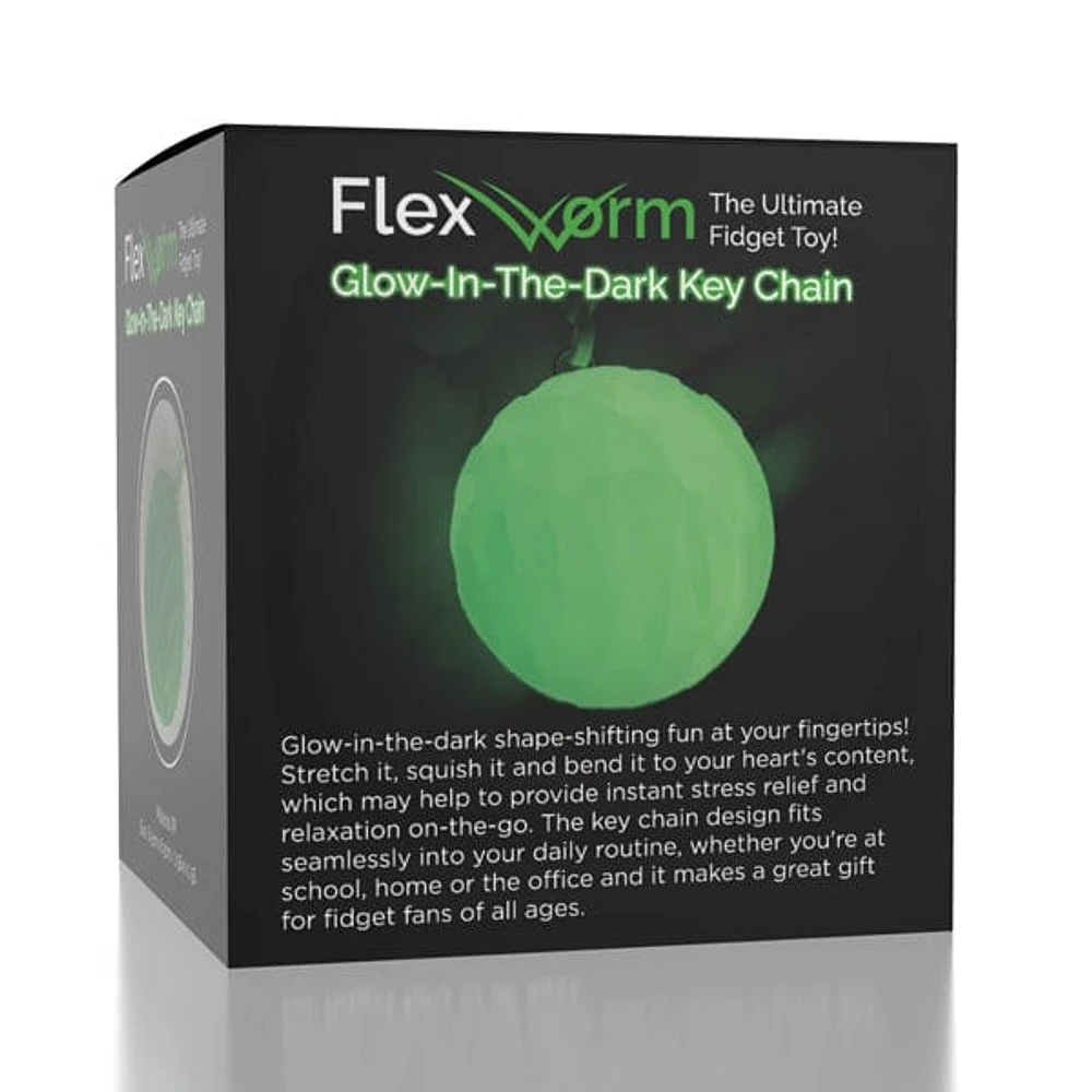 Flex Worm Glow-In-The-Dark Green 2.5" Fidget Toy Keyring (1pc)