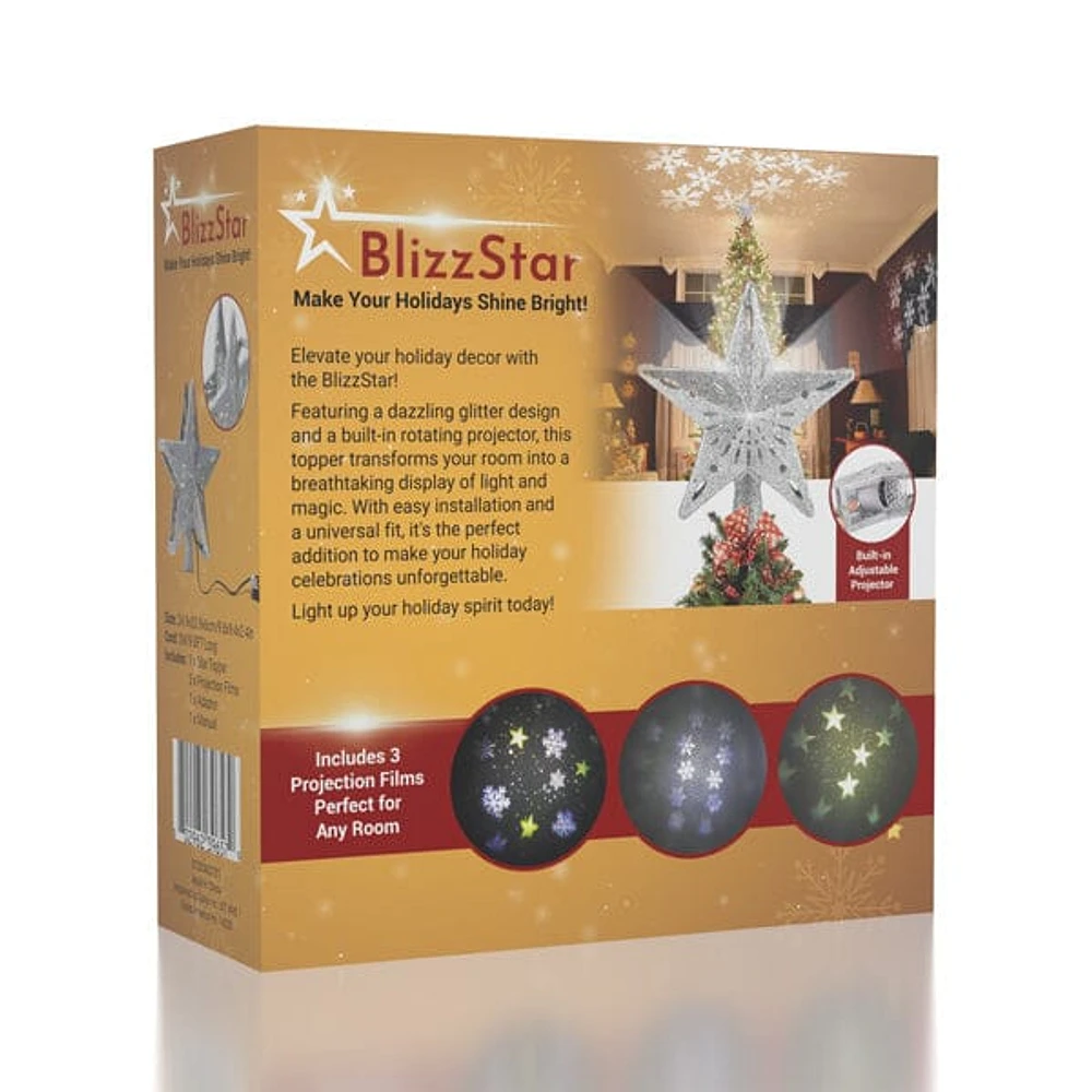 BlizzStar LED Star Christmas Tree Topper With Projector