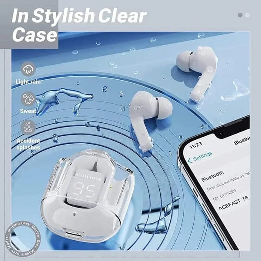 TWS - Wireless Earbuds With Digital Display and Transparent Case