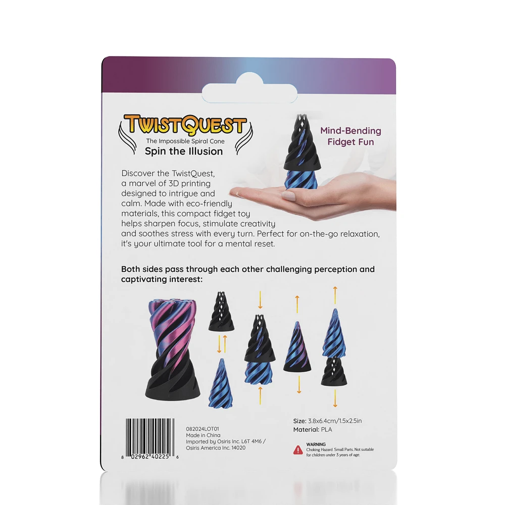 TwistQuest 3D Printed Fidget Spiral Cone Toy (1pc) Multiple Colors