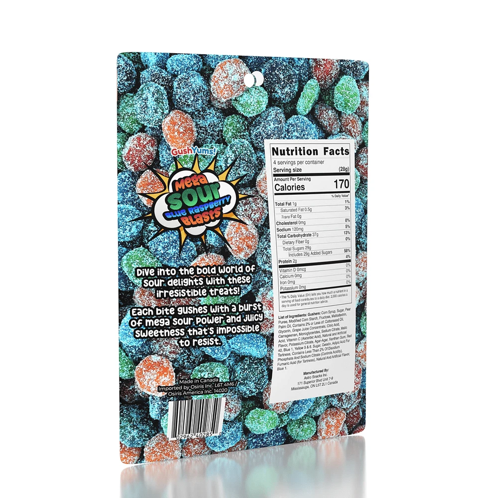 GushYums Mega Sour Blue Raspberry Blasts Gushing Gummy Candy (4oz)