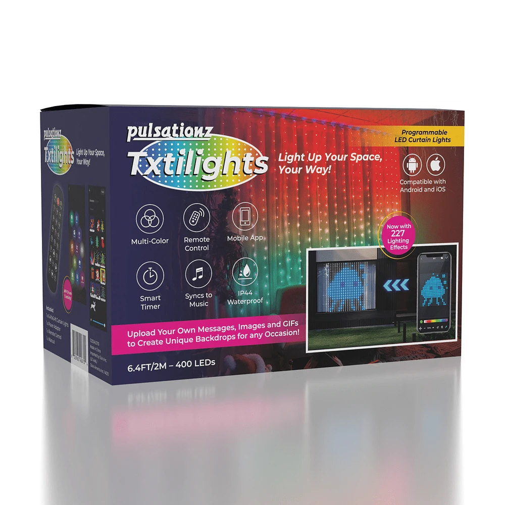 Pulsationz Bluetooth Programmable LED Curtain Lights (6.4ft)