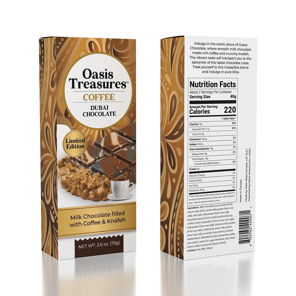 Dubai Chocolate Bar Limited Edition Arabica Coffee by Oasis Treasures (75g)