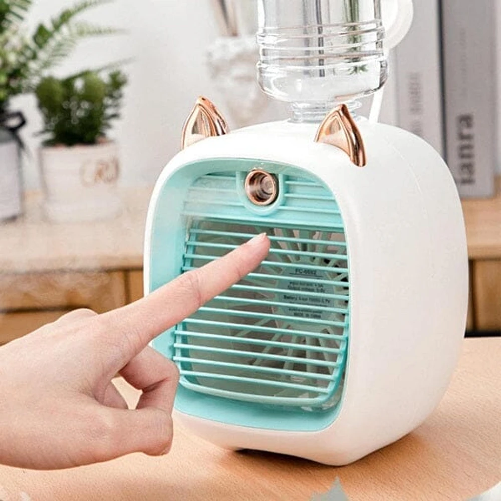 Cool Chill Cat Ear Tabletop Misting Fan Green