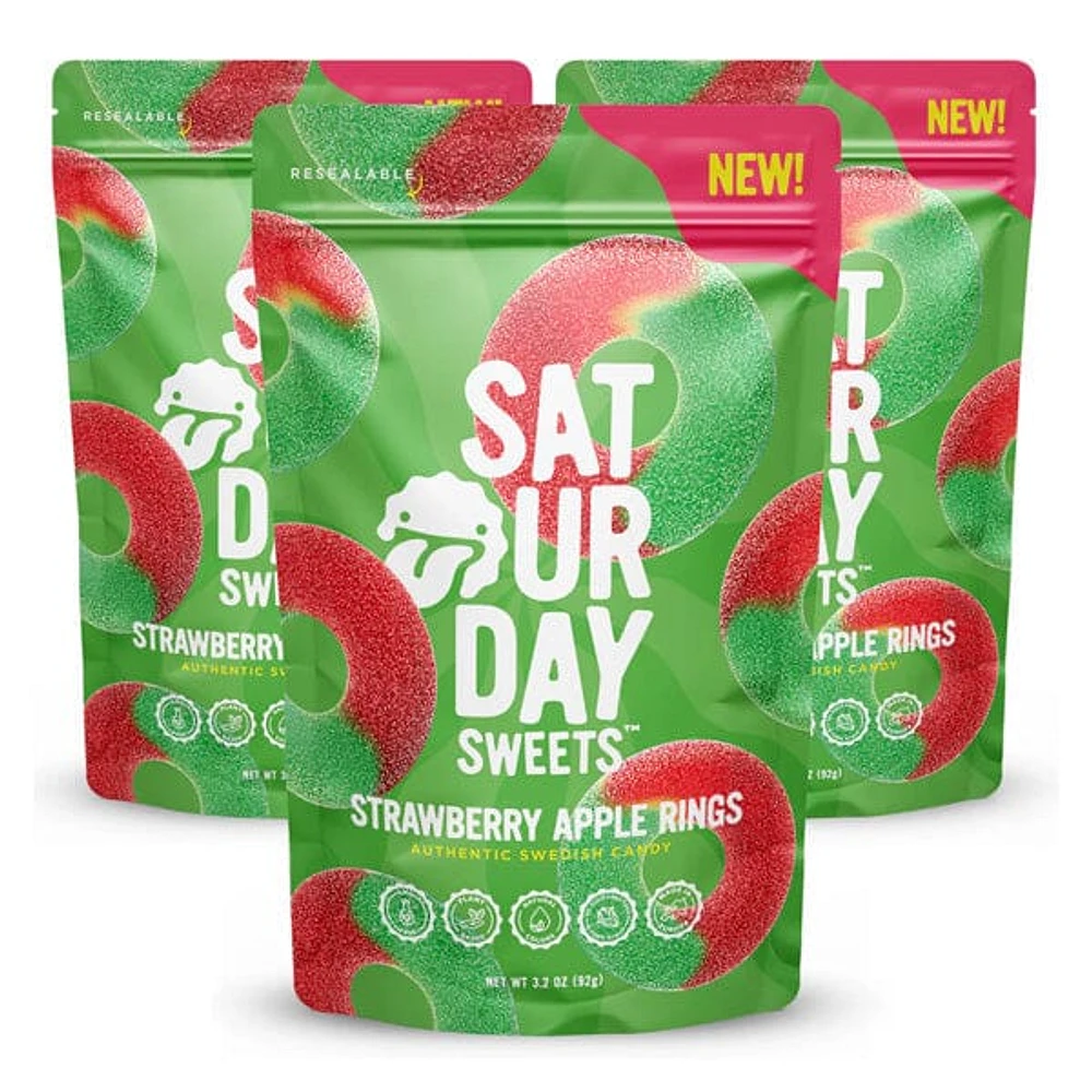 Swedish Candy: Saturday Sweets Strawberry Apple Rings (3.6oz)