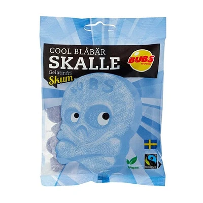 BUBS Godis: Cool Blueberry Sour Skulls Foam Candy (90g)