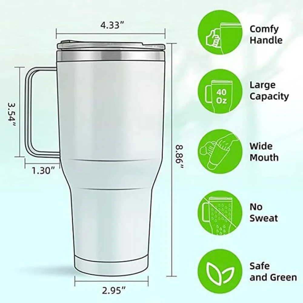 HydriEase 40oz Vacuum Insulated Tumbler Cup With Handle & Straw (NEW Colors!)