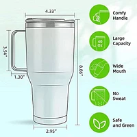 HydriEase 40oz Vacuum Insulated Tumbler Cup With Handle & Straw