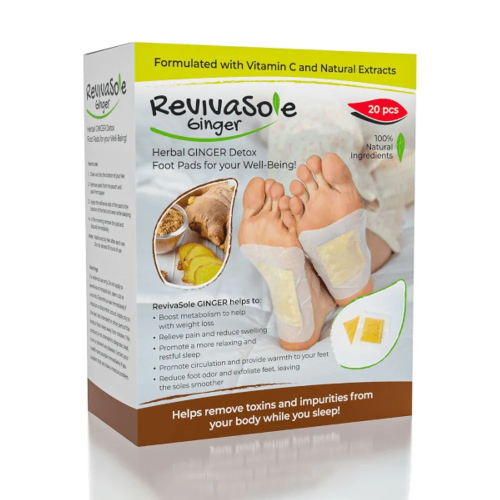 RevivaSole Ginger Detox Foot Pads (20pc) Natural Detox Feet Patches