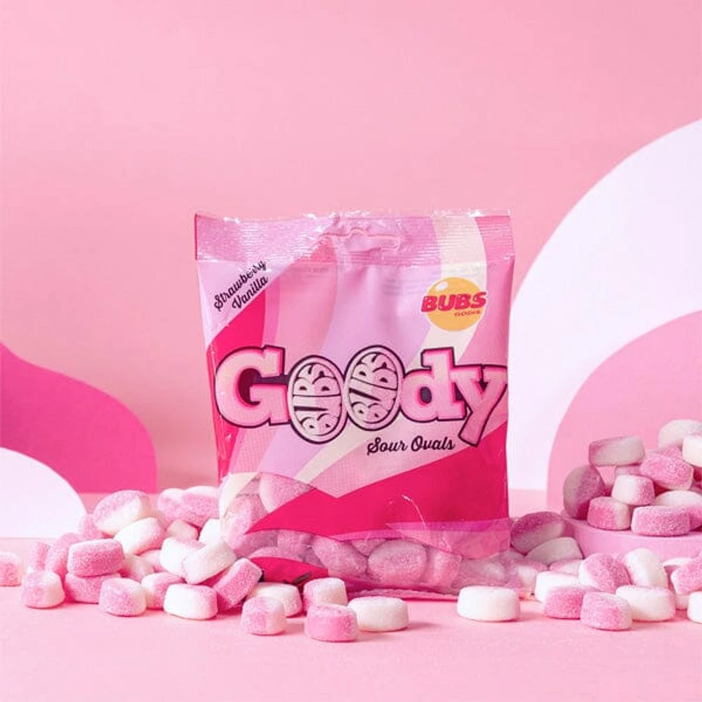 BUBS Godis: Sour Strawberry Vanilla Goody Ovals (90g) Made in Sweden