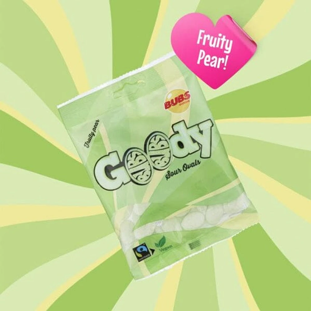 BUBS Godis: Sour Fruity Pear Goody Ovals (90g)