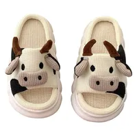 Cow Shhhandals Slippers | Unisex Linen Waffle Knit Plush Animal Slides Multiple Sizes