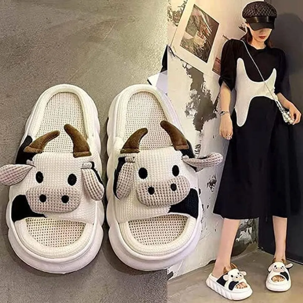 Cartoon Cow Plush Slippers | As Seen On Social