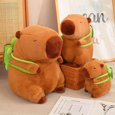 Capybara 9" Kawaii Plush w/ Turtle Backpack Squishy Pillow Toy