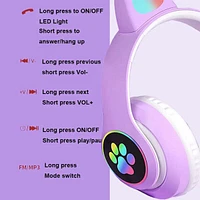 SoundLogicXT TWS Foldable Bluetooth Cute Purple Cat Headphones