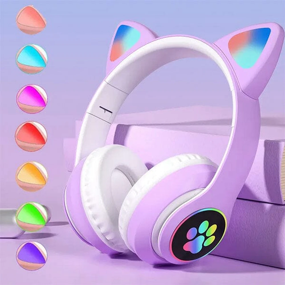 SoundLogicXT TWS Foldable Bluetooth Cute Purple Cat Headphones