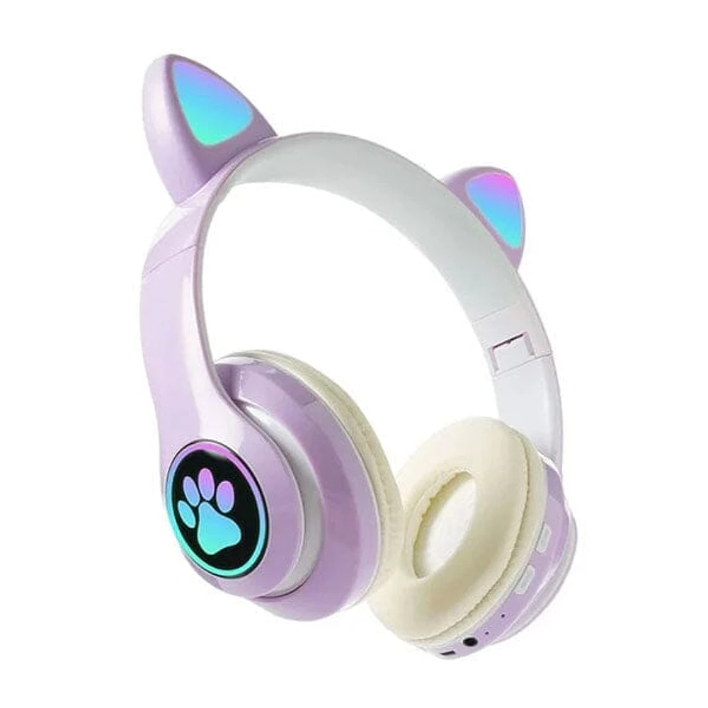 SoundLogicXT TWS Foldable Bluetooth Cute Purple Cat Headphones