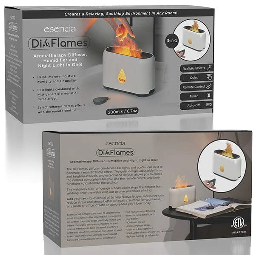 Esencia DiFlames 3-in-1 Aroma Diffuser (200mL) | Mesmerizing Cold Flame Effect!