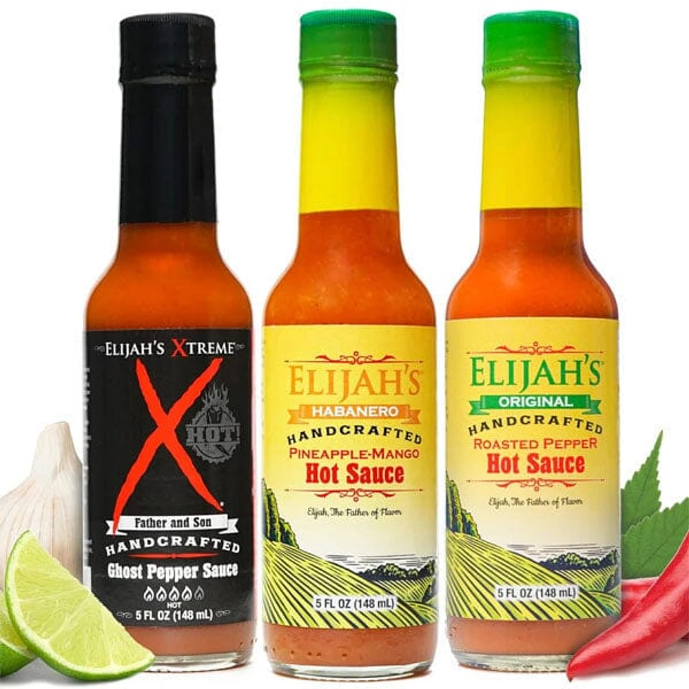 Elijah's Xtreme Mild & Hot Trio Sauce Gift Set (3 x 5 fl.oz.)