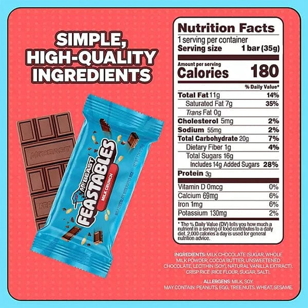 MrBeast Feastables New Formula Mini Organic Chocolate Bars 1.24oz (1pc) Assorted Flavors
