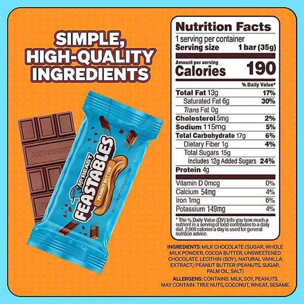 MrBeast Feastables New Formula Mini Organic Chocolate Bars 1.24oz (1pc) Assorted Flavors