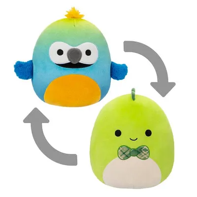Squishmallows Flip-A-Mallows 5" Reversible Plush Toy Danny The Dinosaur (Bowtie) & Baptise The Macaw