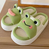 Frog Shhhandals Slippers | Unisex Linen Waffle Knit Plush Animal Slides Multiple Sizes